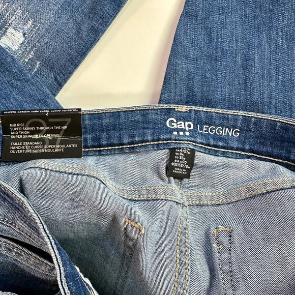 GAP Factory NWT Women's 4 27R Mid Rise Distressed Blue Stretch Jeggings - Picture 4 of 10